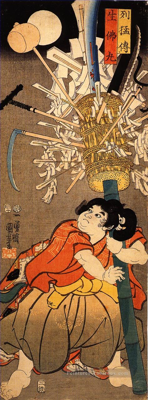 le jeune Benkei tenant un poteau Utagawa Kuniyoshi ukiyo e Peintures à l'huile